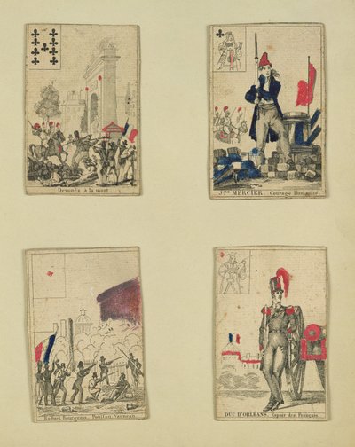Four Playing Cards Commemorating the Heroes of July 1830 by French School